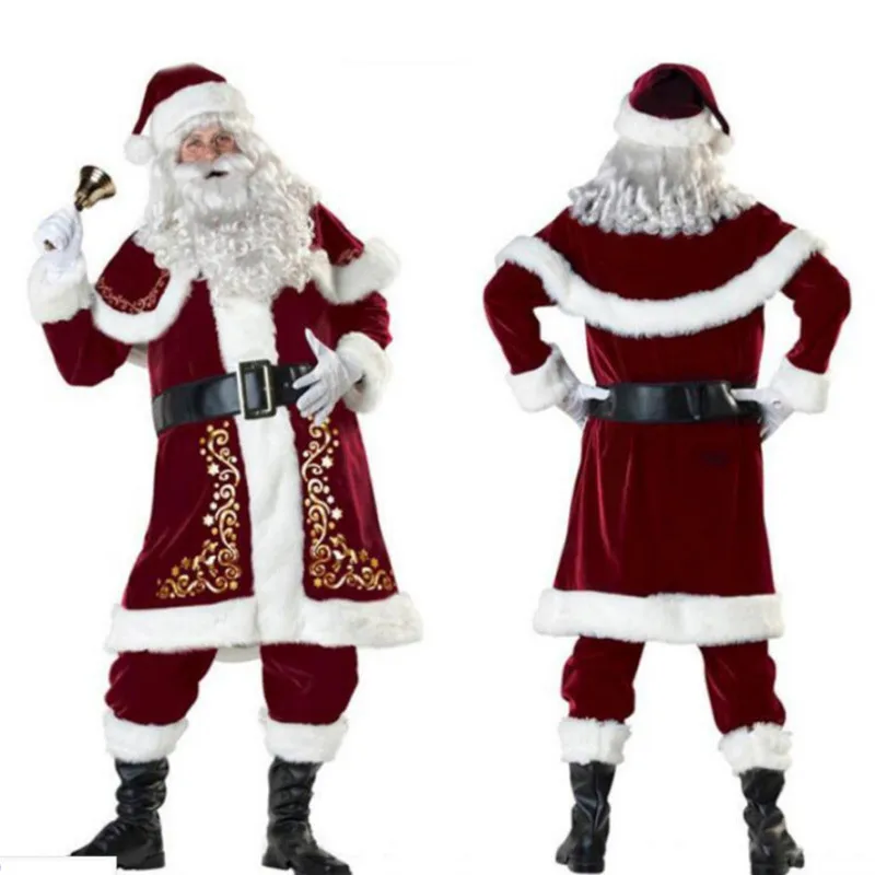 Elf Costume Christmas - New Red Deluxe Velvet Fancy Dress